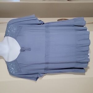 ARTESIA Short Bell Sleeve Boho Flowy Gauzy Top Blue sz XL NWT